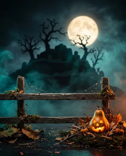 Spooky Halloween Fence and Glowing Gourd