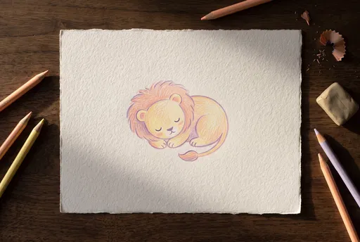 Pastel Colored Pencil Sleeping Lion Drawing