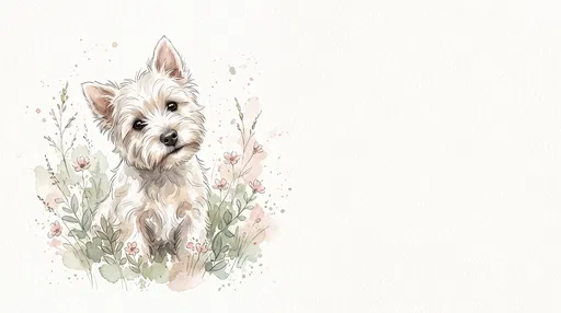Watercolor Westie Puppy With Pastel Wildflowers