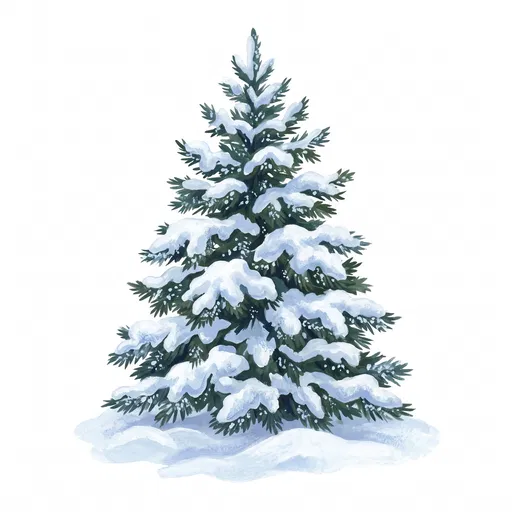 Snow Covered Winter Fir Tree Gouache Clipart