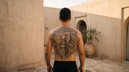 Man With Lion Back Tattoo