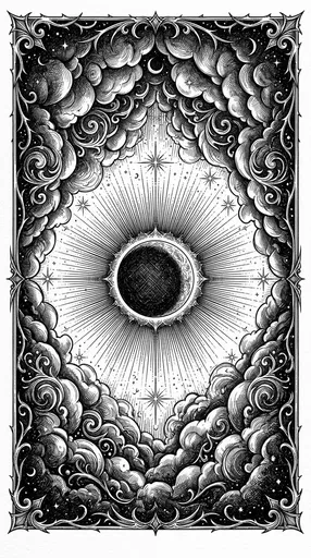 Gothic Ink Drawing of Eclipsed Moon