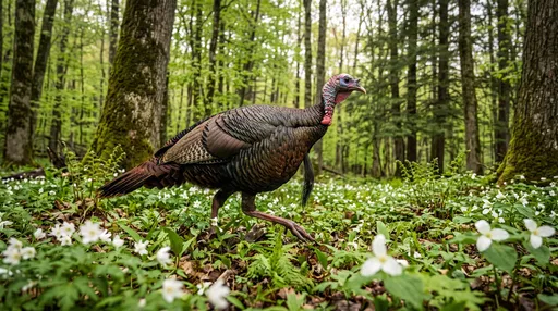 Wild Turkey Walking in Spring Forest