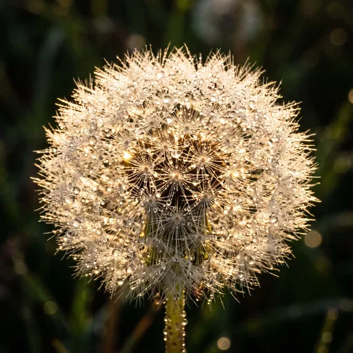 Backlit Dandelion Clock with Morning Dew