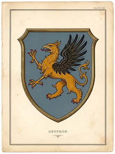 Vintage Heraldic Griffin Shield Plate