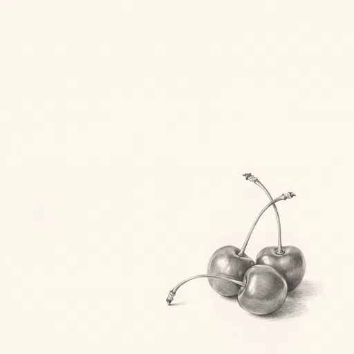 Graphite Pencil Drawing of Three Cherries