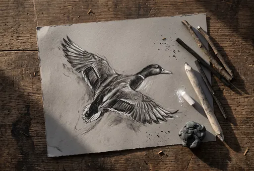Charcoal Duck Drawing on Toned Paper