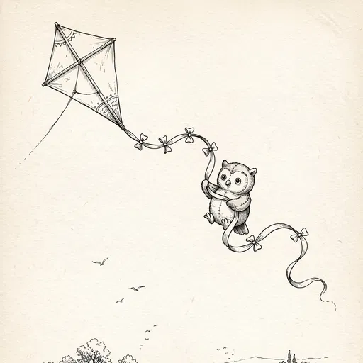 Ink Illustration of Owl on Kite