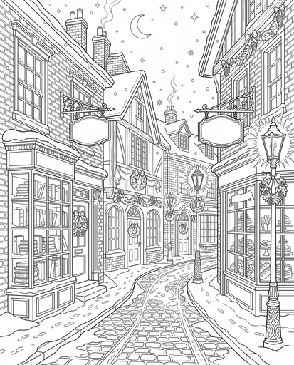 Winter Cobblestone Street Coloring Page
