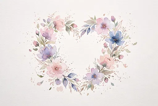 Pastel Watercolor Floral Heart Wreath Illustration