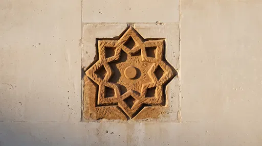 Carved Sandstone Eight-Pointed Star Relief
