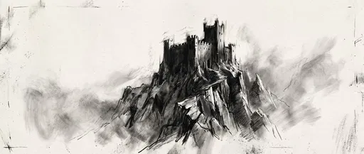 Charcoal Drawing of Mountain Fortress