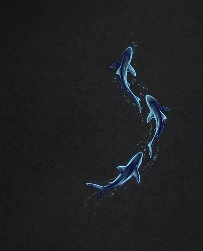 Three Glowing Blue Sharks Illustration