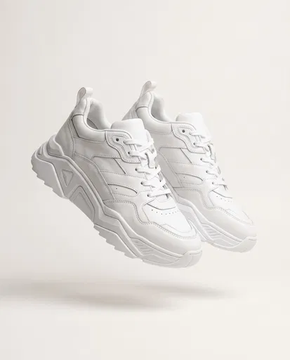 Floating White Chunky Leather Sneakers