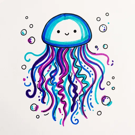 Cute Colorful Marker Jellyfish Doodle