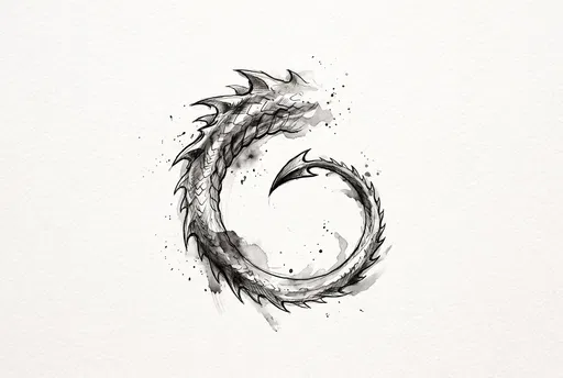 Monochrome Ink Wyvern Tail Illustration