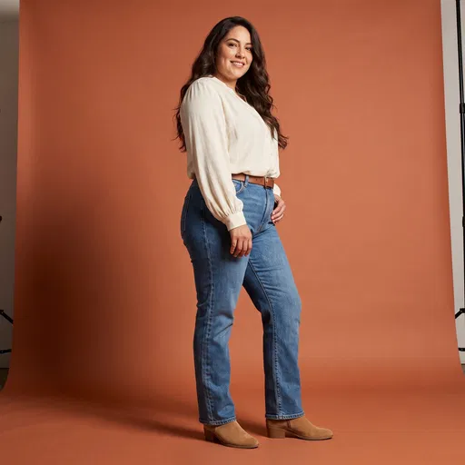 Curvy Woman in Jeans Studio Portrait