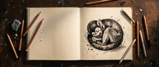 Sleeping Monkey Sketchbook Flat Lay