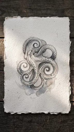 Graphite and Watercolor Octopus Drawing