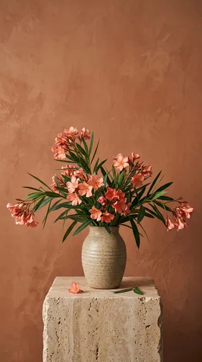 Salmon Pink Oleander in Stoneware Vase