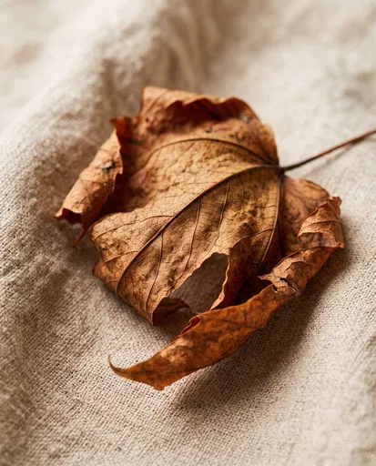 Dried Autumn Maple Leaf on Linen