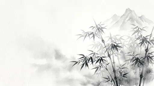 Monochrome Sumi-e Bamboo and Mountains