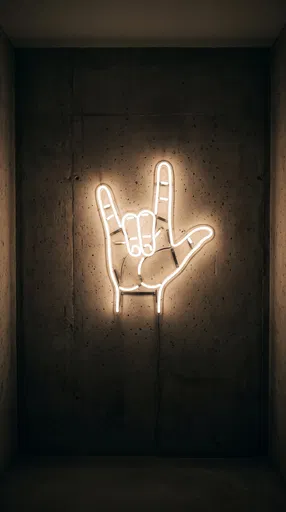 Warm Neon I Love You Hand Sign