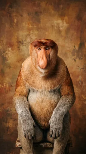 Studio Portrait of Seated Proboscis Monkey