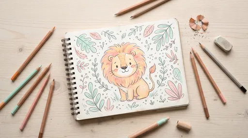 Cute Pastel Lion Drawing in Sketchbook