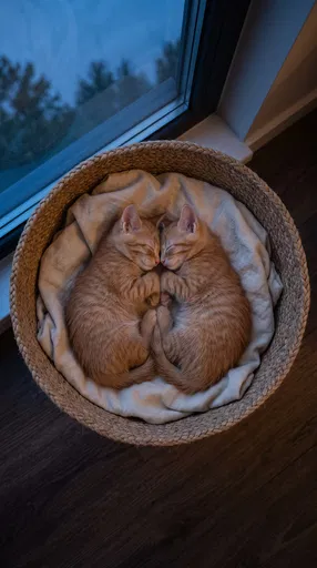 Twin Ginger Kittens Sleeping in Basket