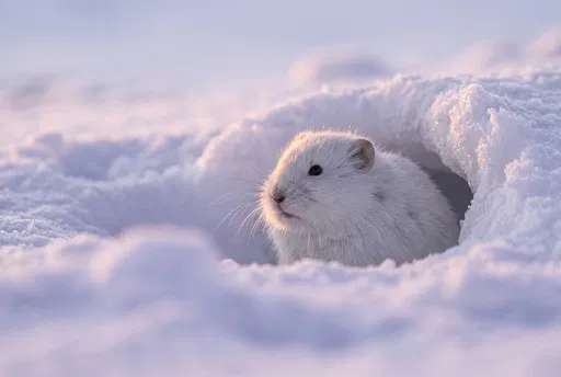 White Lemming in Lavender Snow Burrow