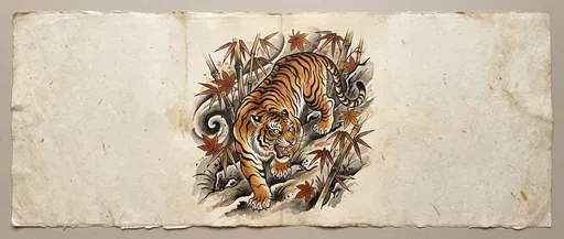Japanese Tiger Tattoo Flash on Washi Paper