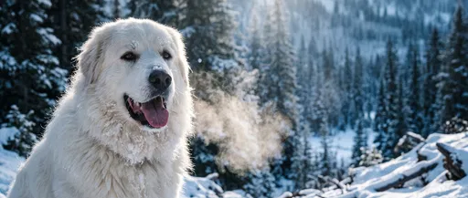 Great Pyrenees Dog in Snowy Forest