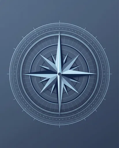 Modern Geometric Blue Compass Rose Illustration