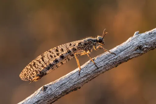 Adult Antlion Perched on Dry Branch