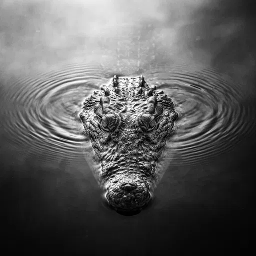 Monochrome Crocodile Emerging From Rippling Water