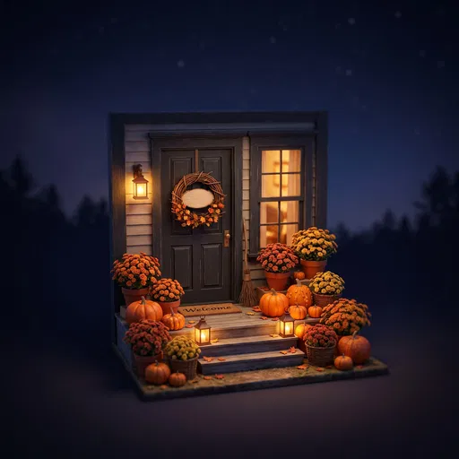 Miniature Autumn Porch at Night