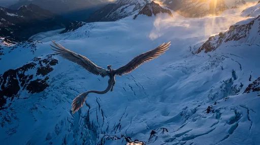 Winged Amphithere Gliding Over Alpine Glacier