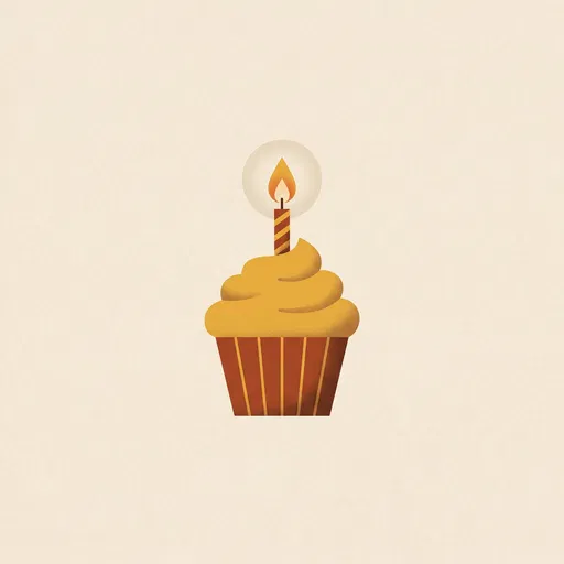 Minimalist Retro Cupcake With Lit Candle