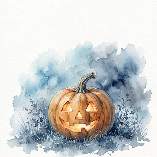 Watercolor Jack-O'-Lantern in Blue Grass