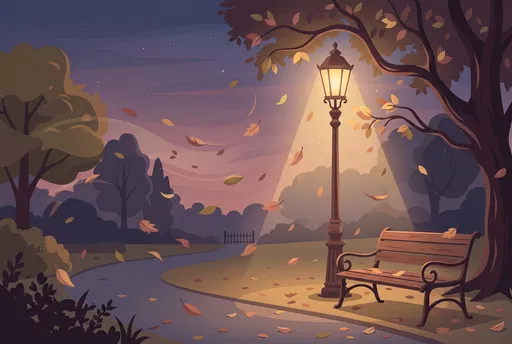 Cozy Autumn Park Bench at Dusk