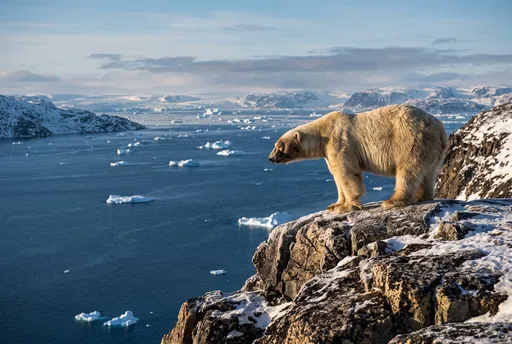 Polar Bear on Arctic Coastal Cliff