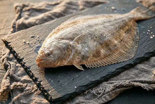 Fresh Raw Flatfish on Slate Board