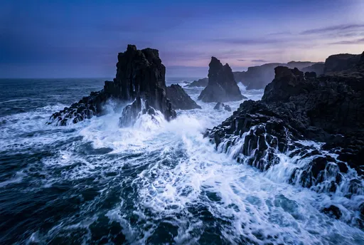 Basalt Sea Stacks at Blue Hour