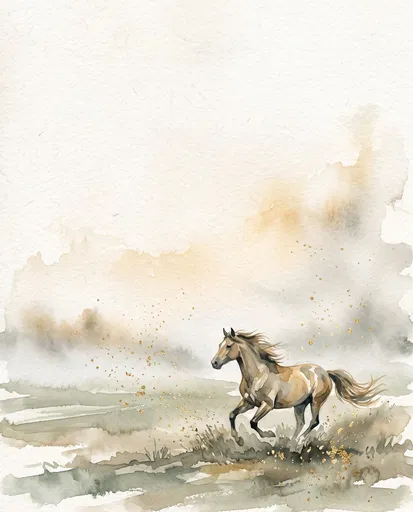 Watercolor Wild Horse in Misty Meadow