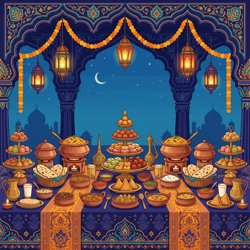 Festive Indian Buffet Feast Night Illustration
