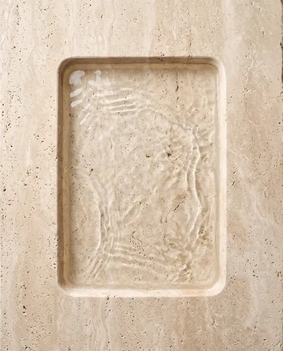 Beige Travertine Slab With Rippling Water Tray