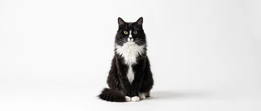 Tuxedo Longhair Cat on White Background
