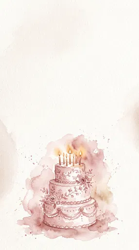 Dusty Rose Watercolor Birthday Cake Card Background