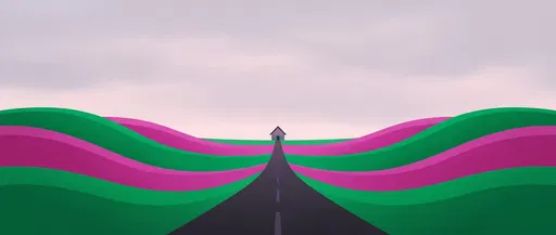 Minimalist Road Through Green and Magenta Hills